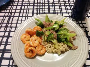 Broccoli Beef with Shrimp and Rice